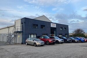 Front elevation St Machar Drive with two storey offices